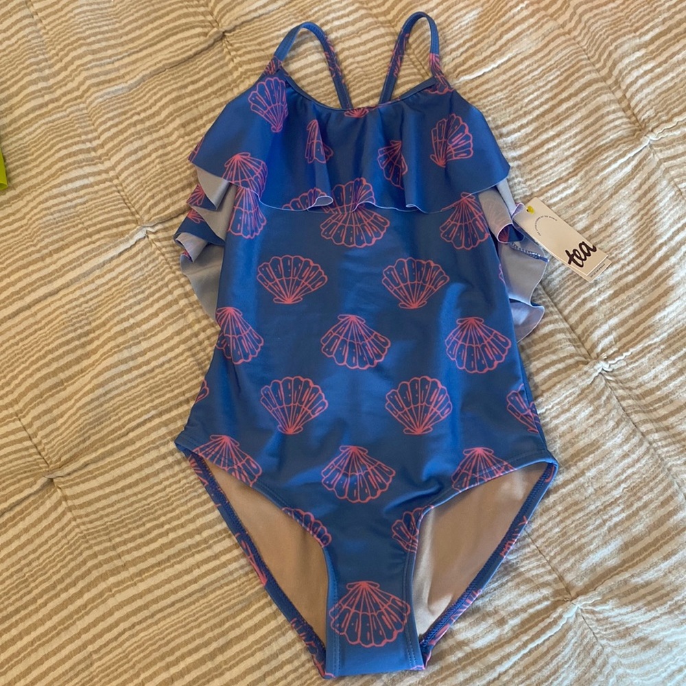 NWT Tea Collection Girl Swim One Piece Shell Print Size 8